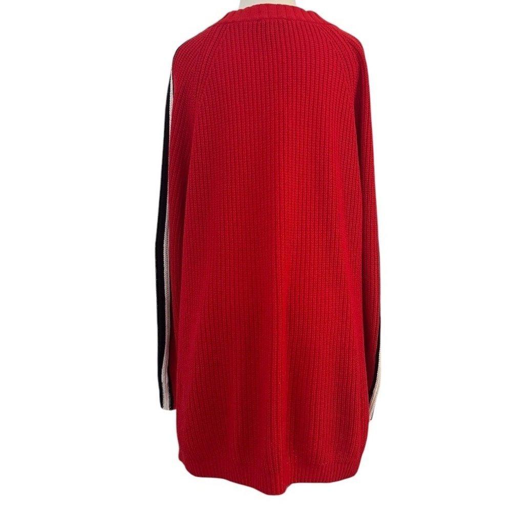 Express Oversized Red V Neck Long Sleeve Pullover Sweater Arm Stripes Size SP - Picture 3 of 7